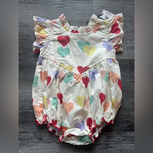 NWT Pink Chicken - Multi Hearts Jennifer Bubble Onesie Romper - Picture 2 of 4
